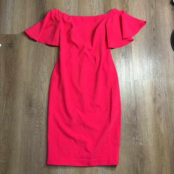 Theia Off The Shoulder Crepe Dress size 8 lipstick pink cocktail dress - Picture 7 of 11